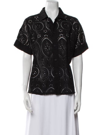 Charo Ruiz Lace Pattern Short Sleeve Button-Up Top
