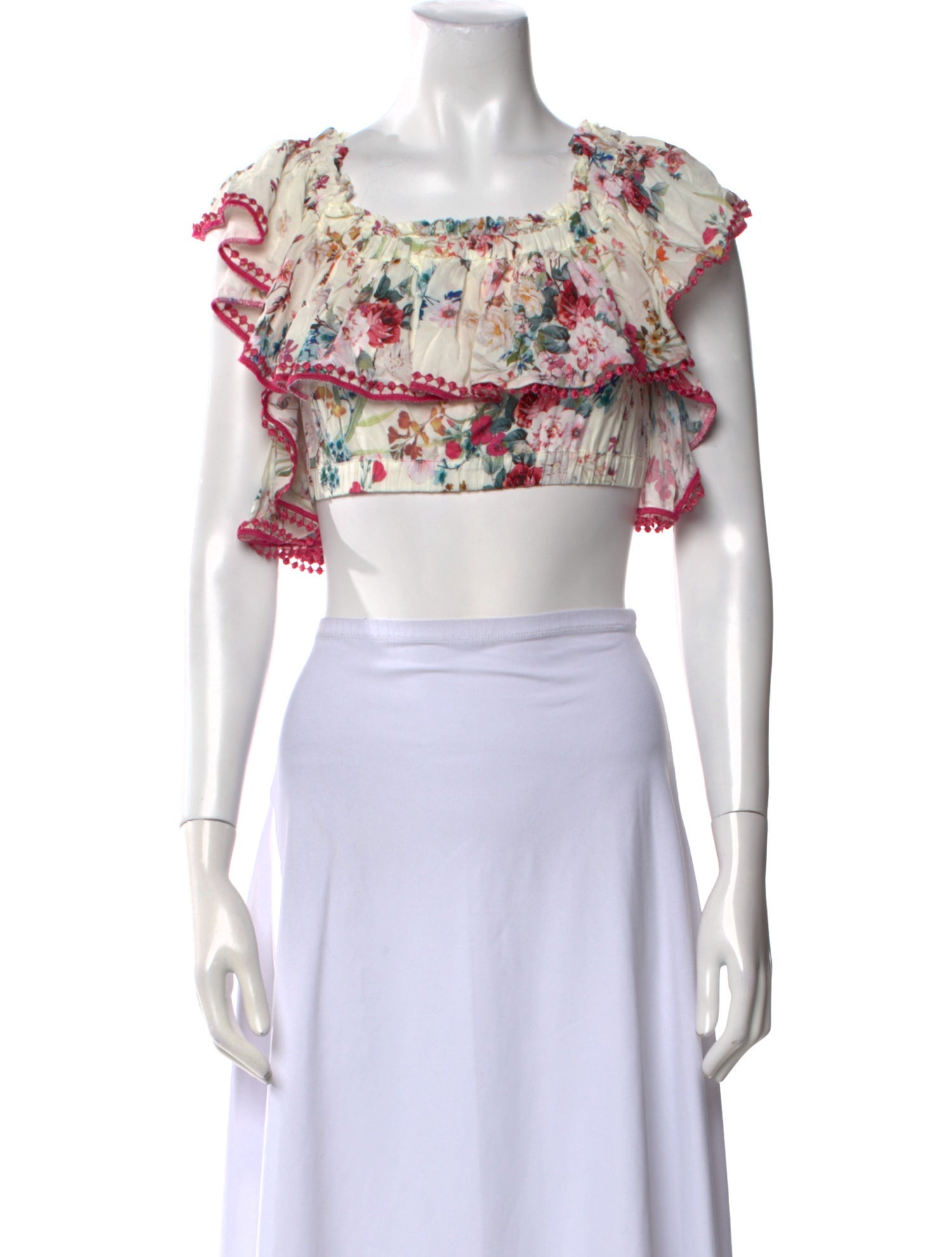 Charo Ruiz Floral Print Square Neckline Crop Top