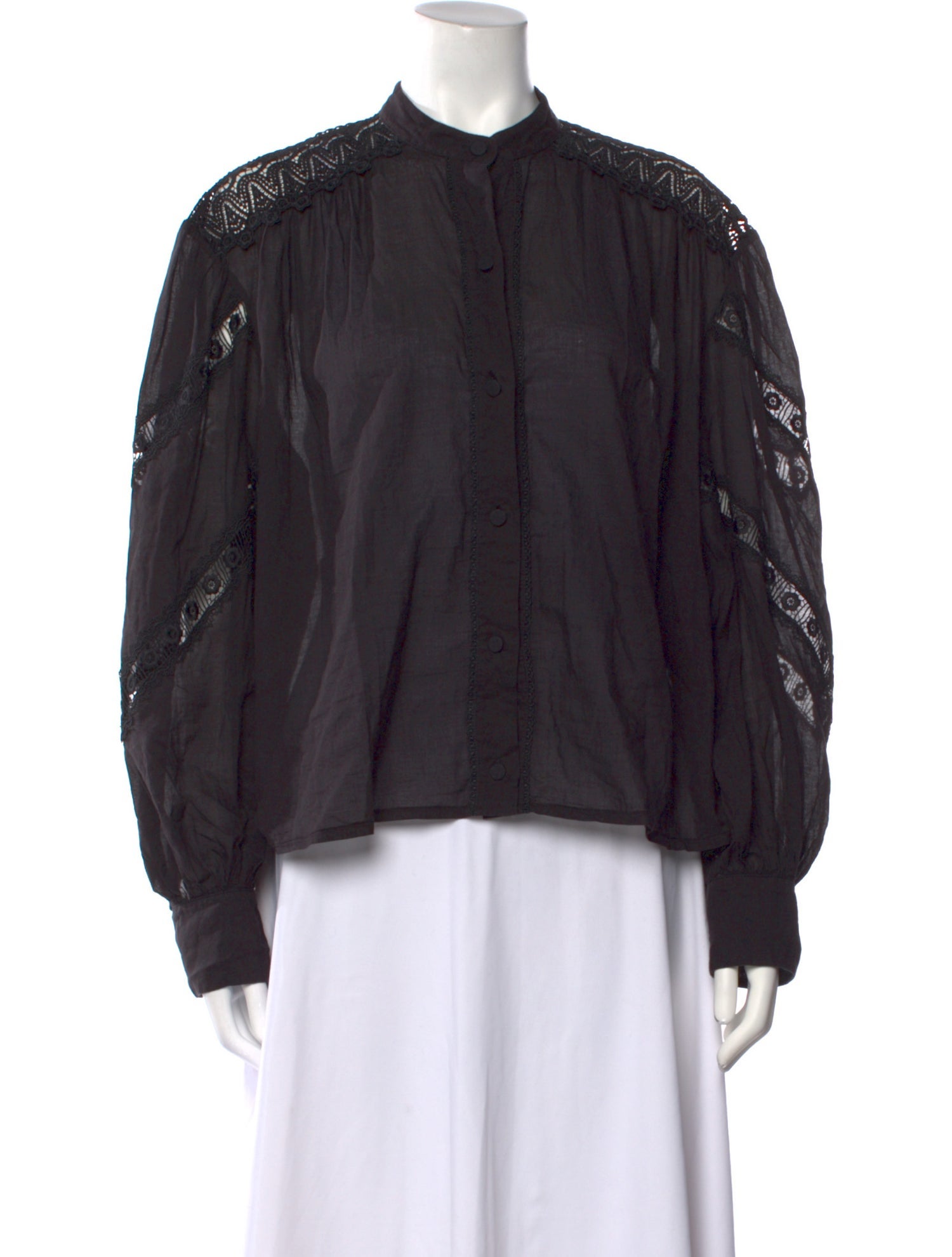 Charo Ruiz Mock Neck Long Sleeve Button-Up Top