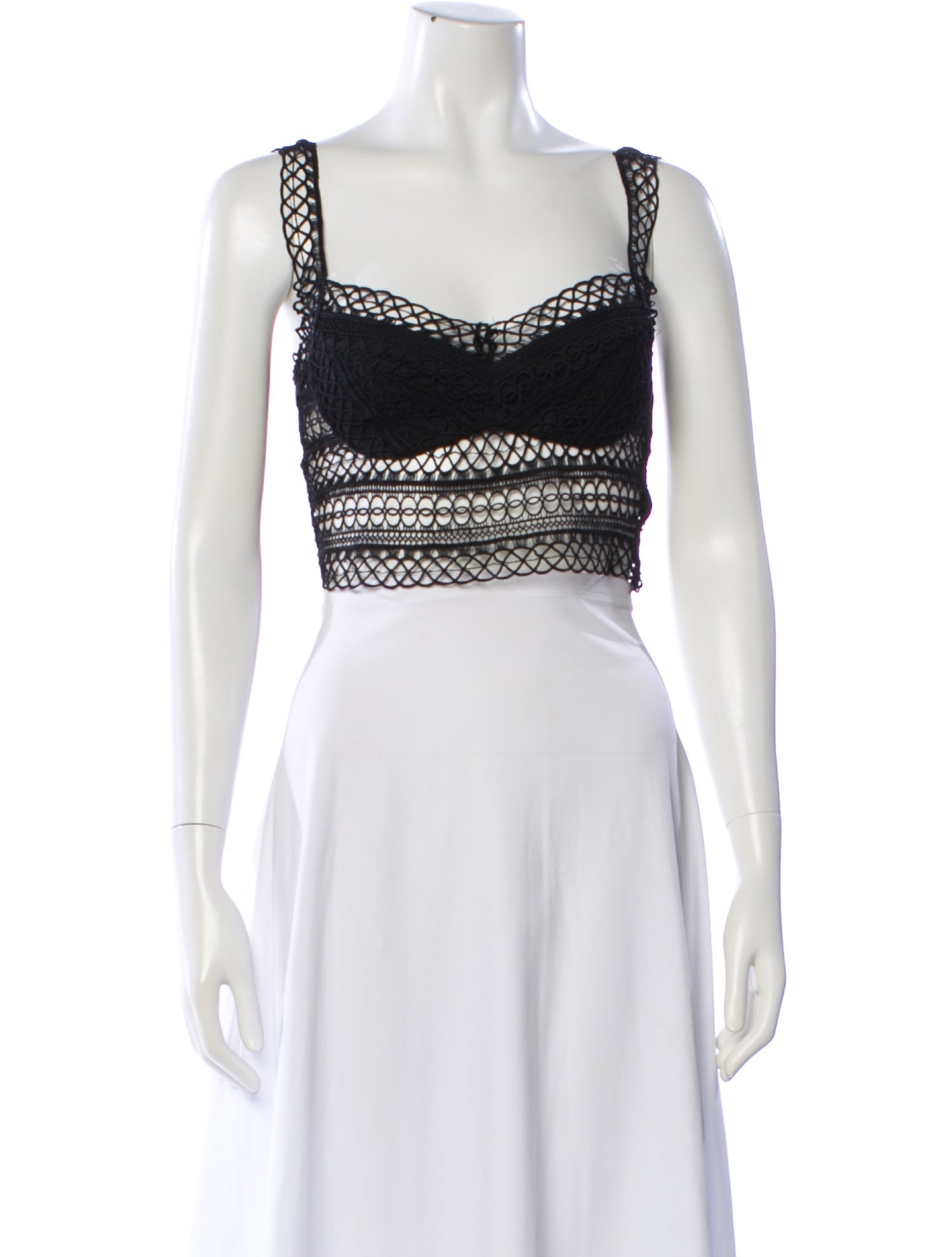 Charo Ruiz Lace Pattern Scoop Neck Crop Top