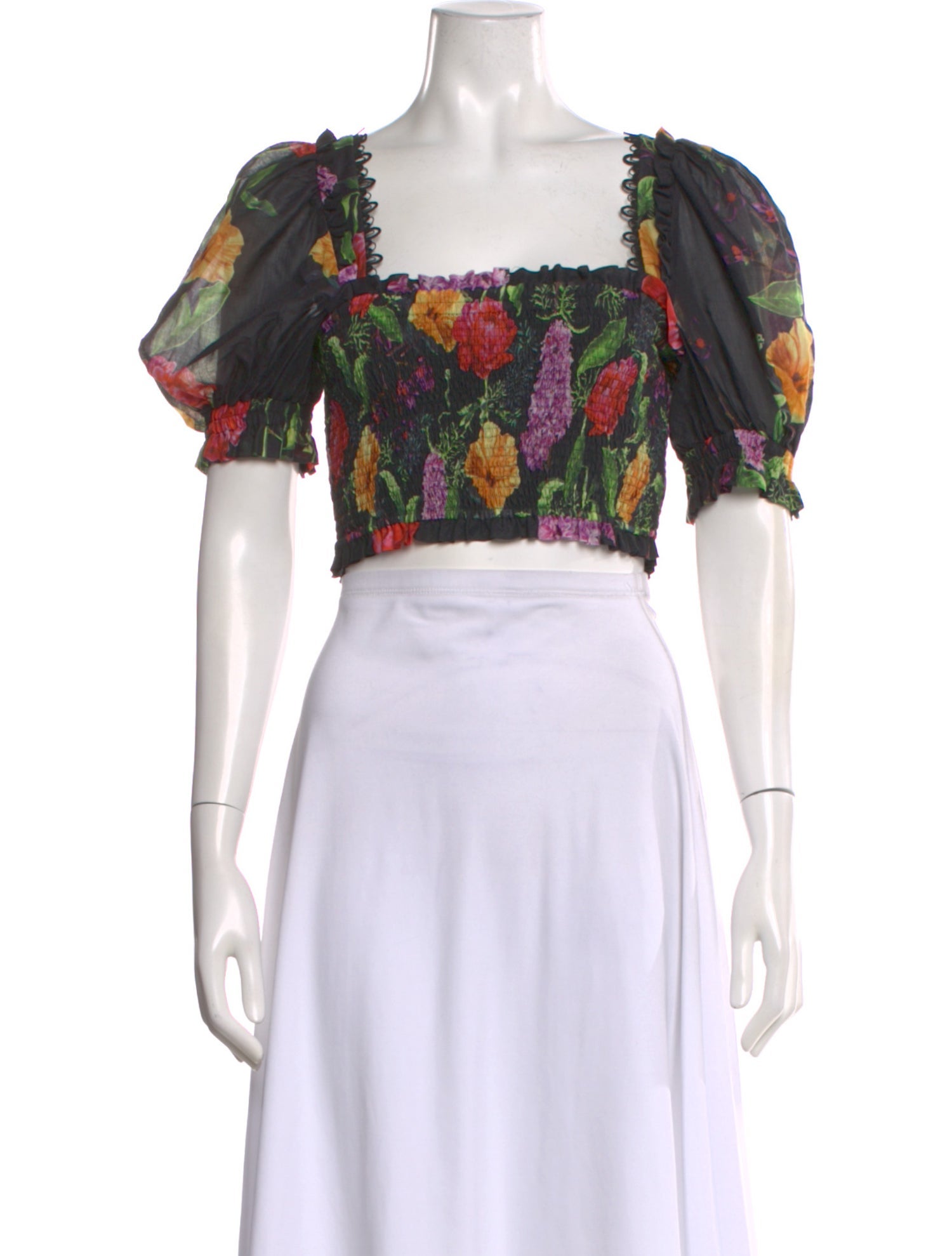 Charo Ruiz Floral Print Square Neckline Crop Top