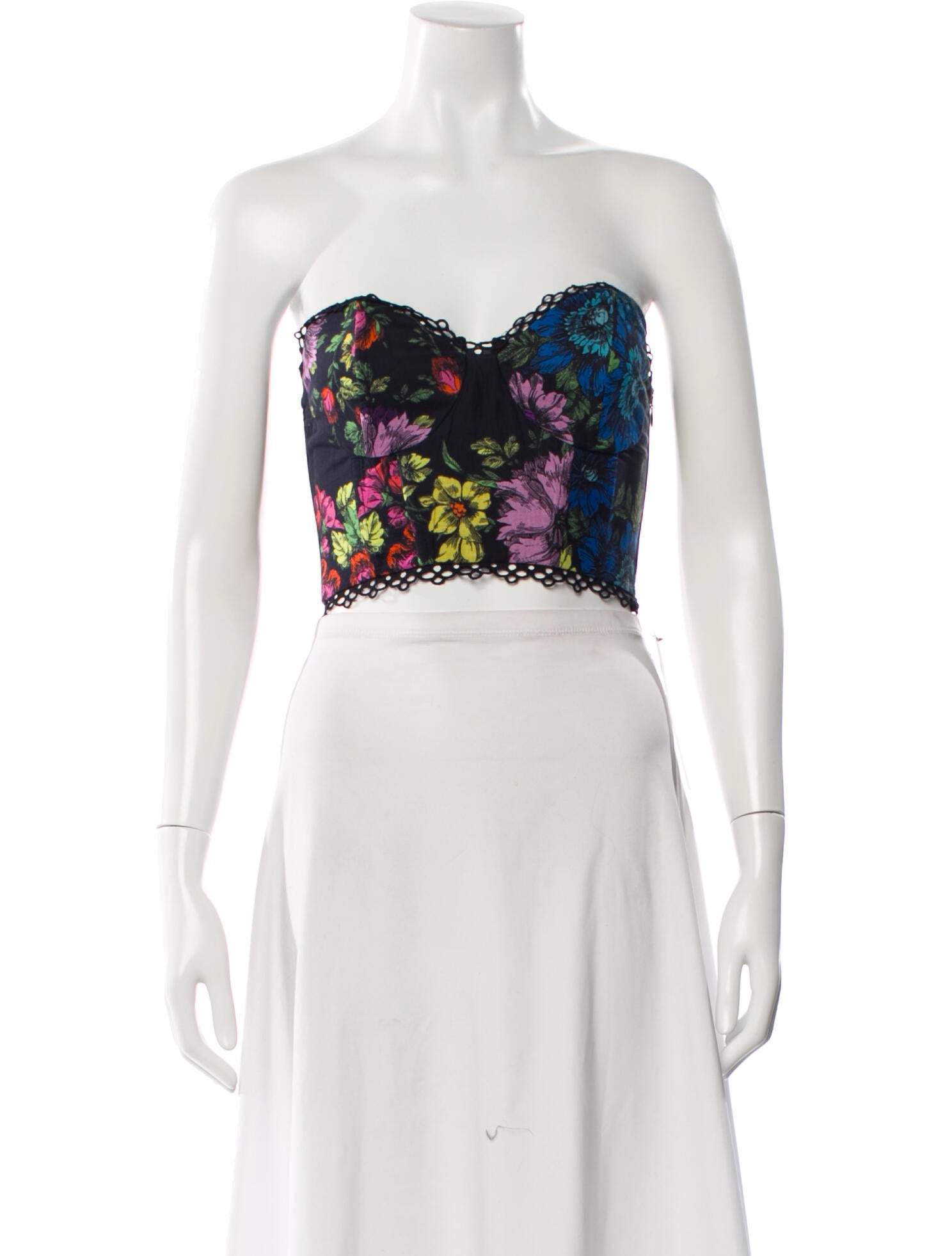 Charo Ruiz Floral Print Strapless Crop Top