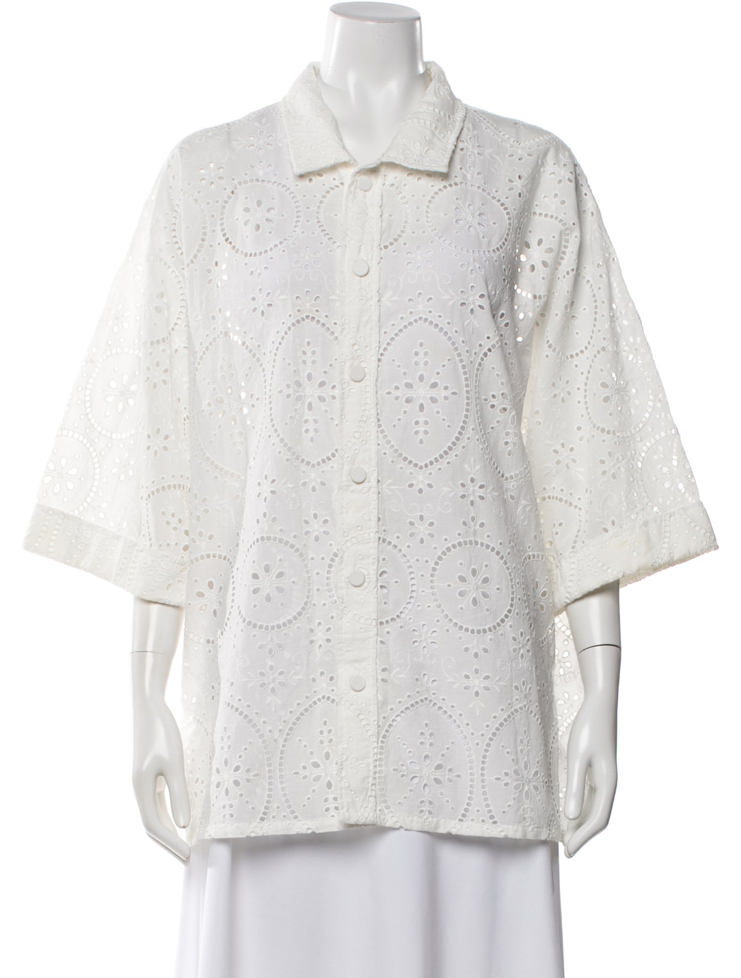 Charo Ruiz Lace Pattern Short Sleeve Button-Up Top