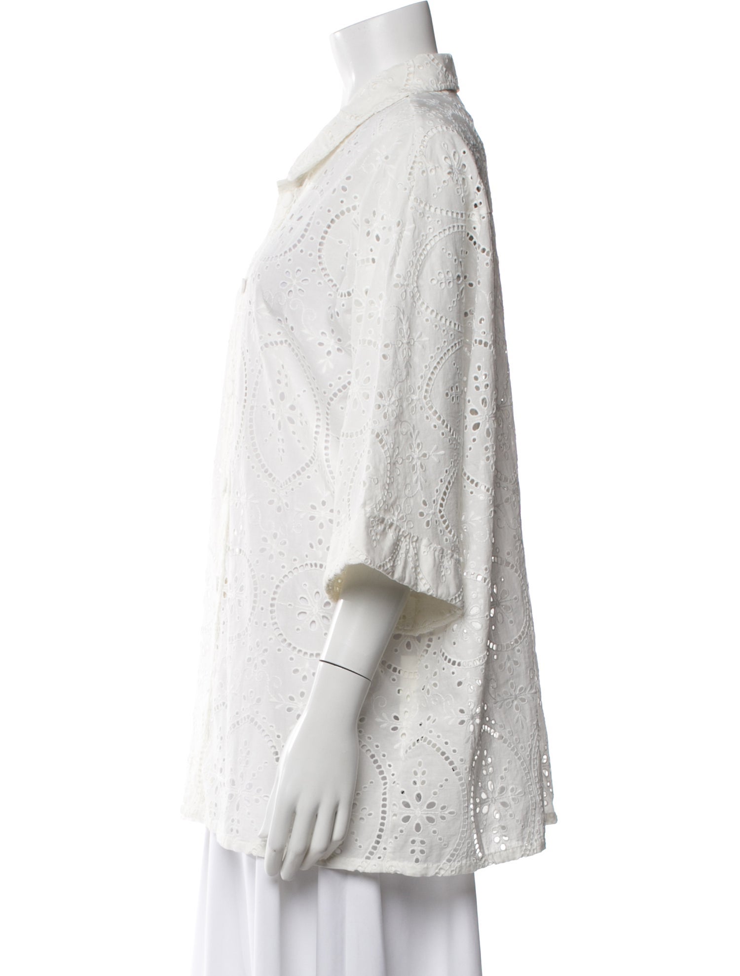 Charo Ruiz Lace Pattern Short Sleeve Button-Up Top