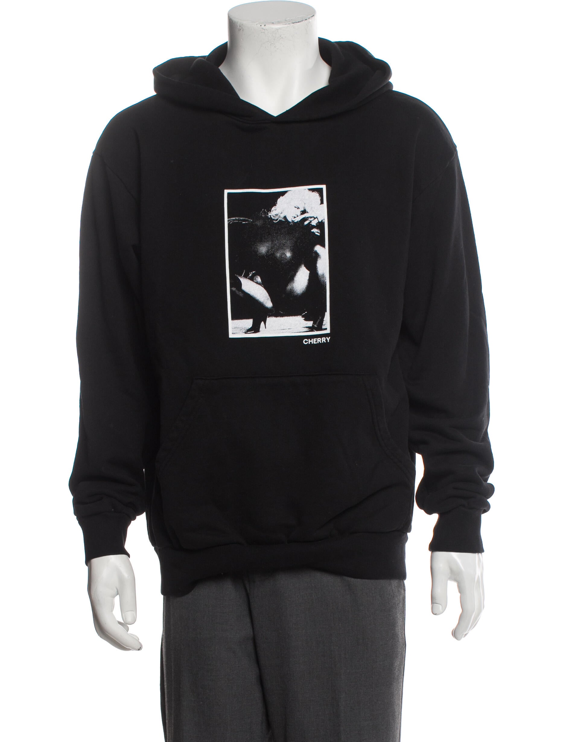 Cherry Los Angeles Graphic Print VNeck Hoodie Black Sweatshirts