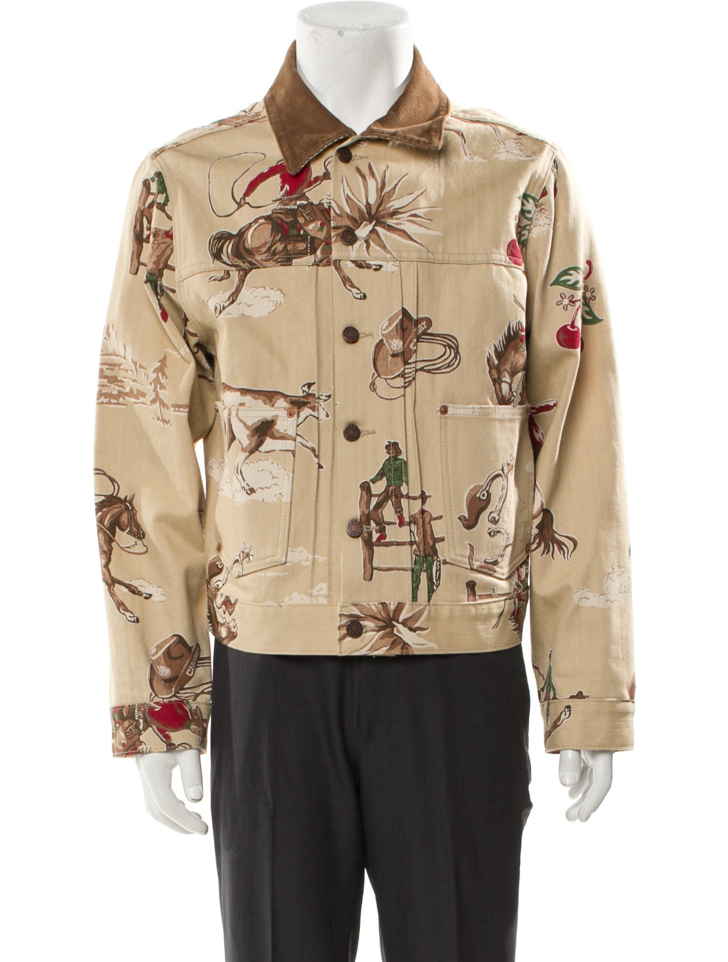 Cherry Los Angeles Cowboy Print Corduroy Trim Printed Moto Jacket