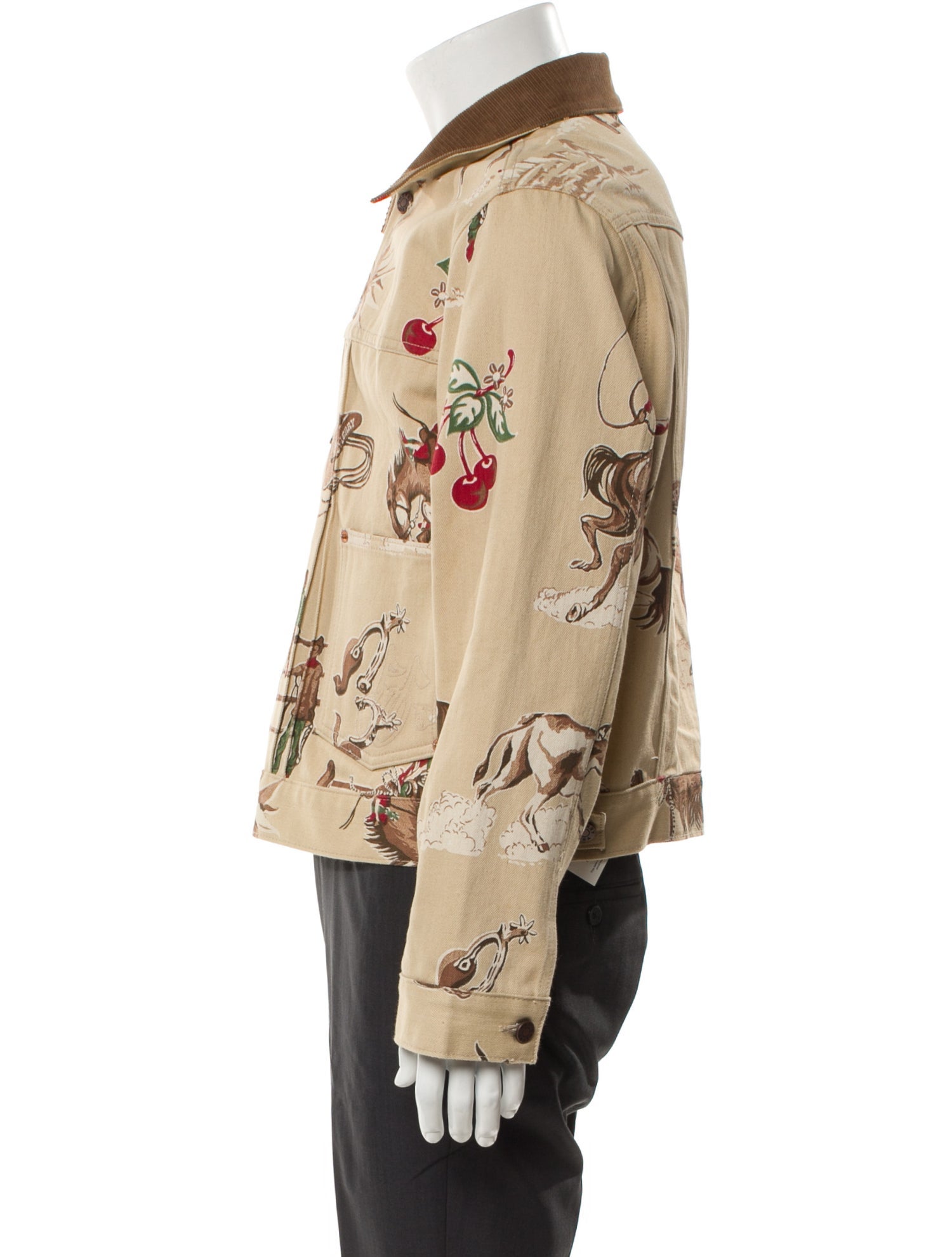 Cherry Los Angeles Cowboy Print Corduroy Trim Printed Moto Jacket