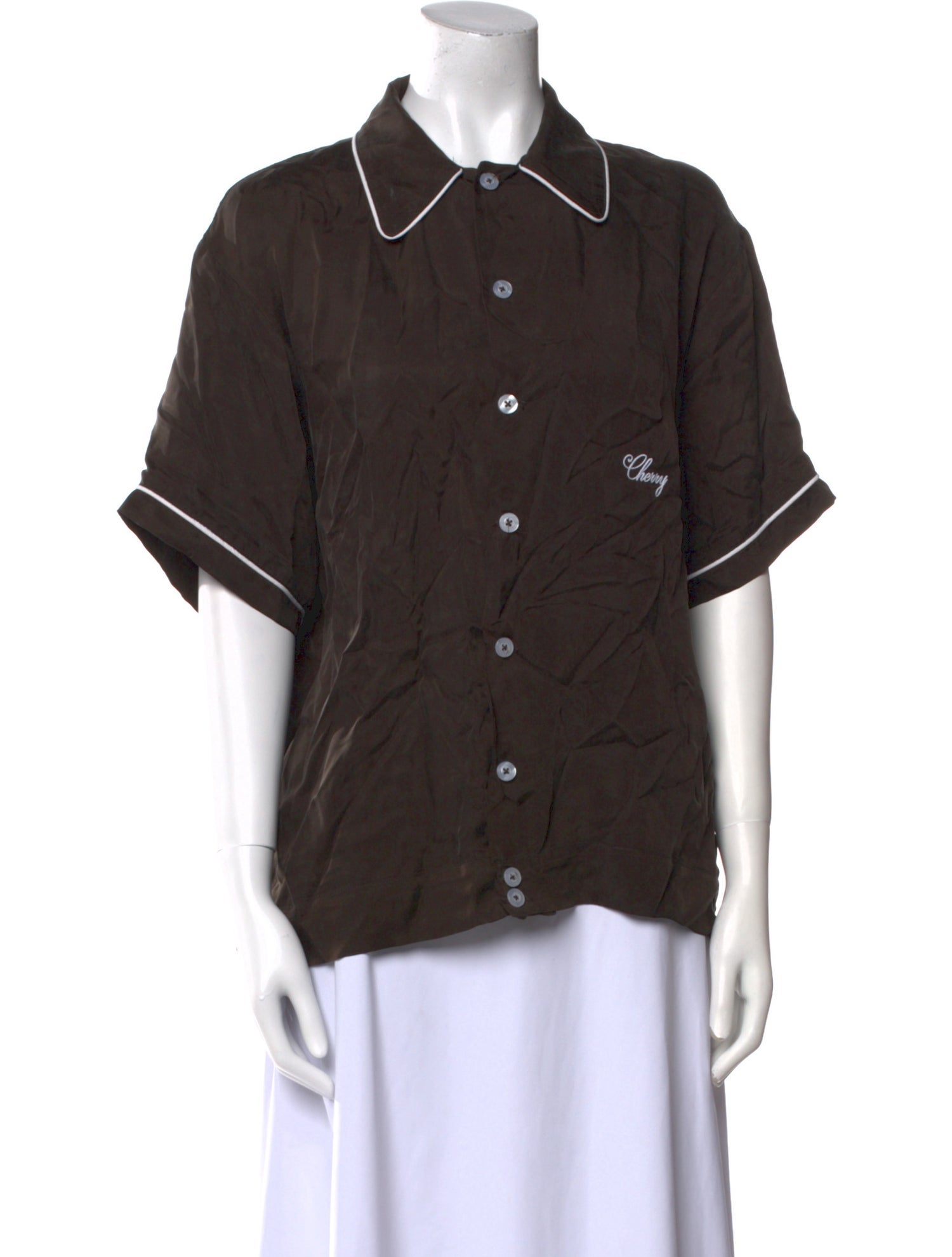 Cherry Los Angeles Short Sleeve Button-Up Top