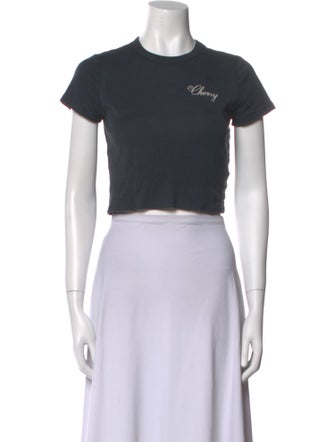 Cherry Los Angeles Graphic Print Crew Neck Crop Top