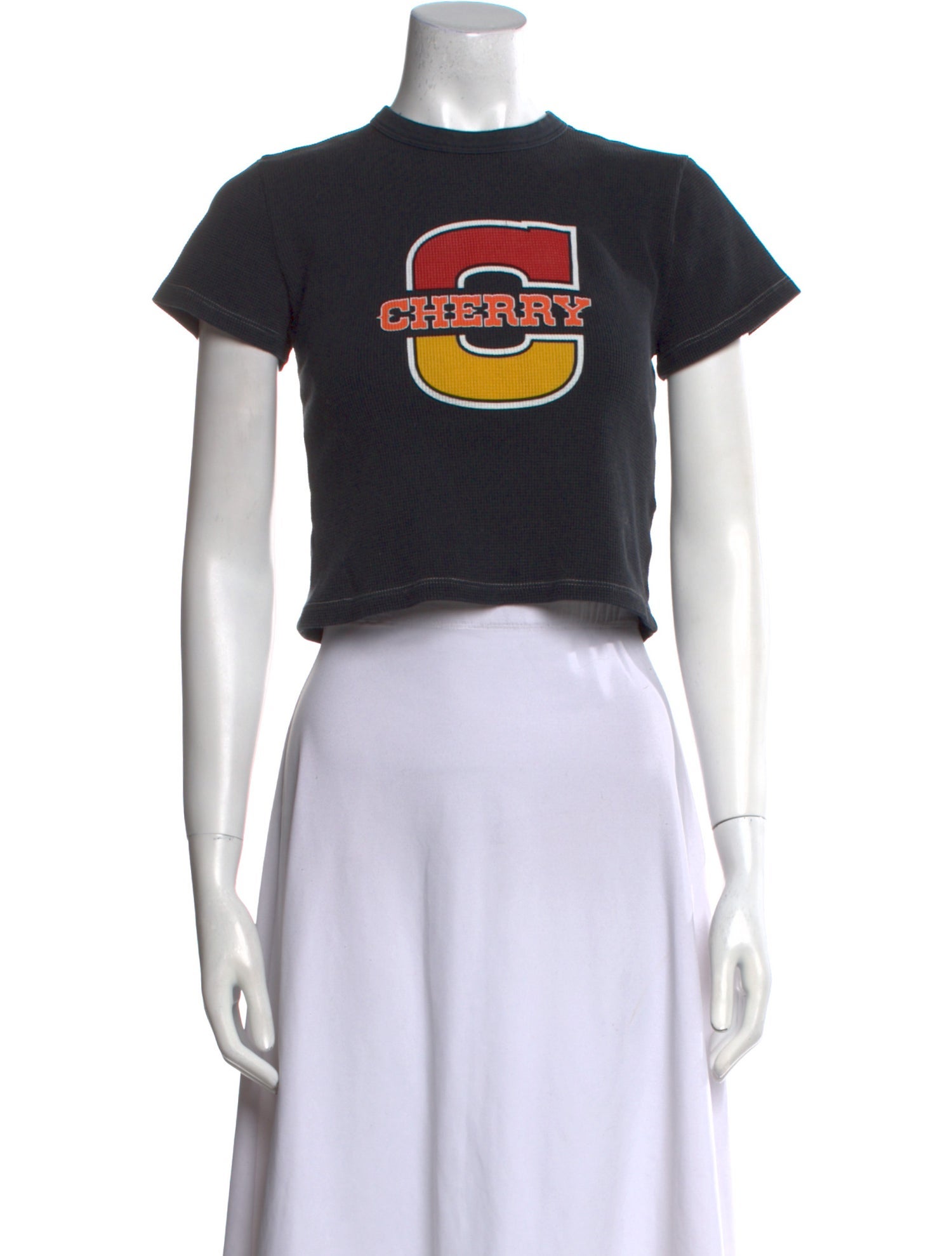 Cherry Los Angeles Graphic Print Crew Neck Crop Top