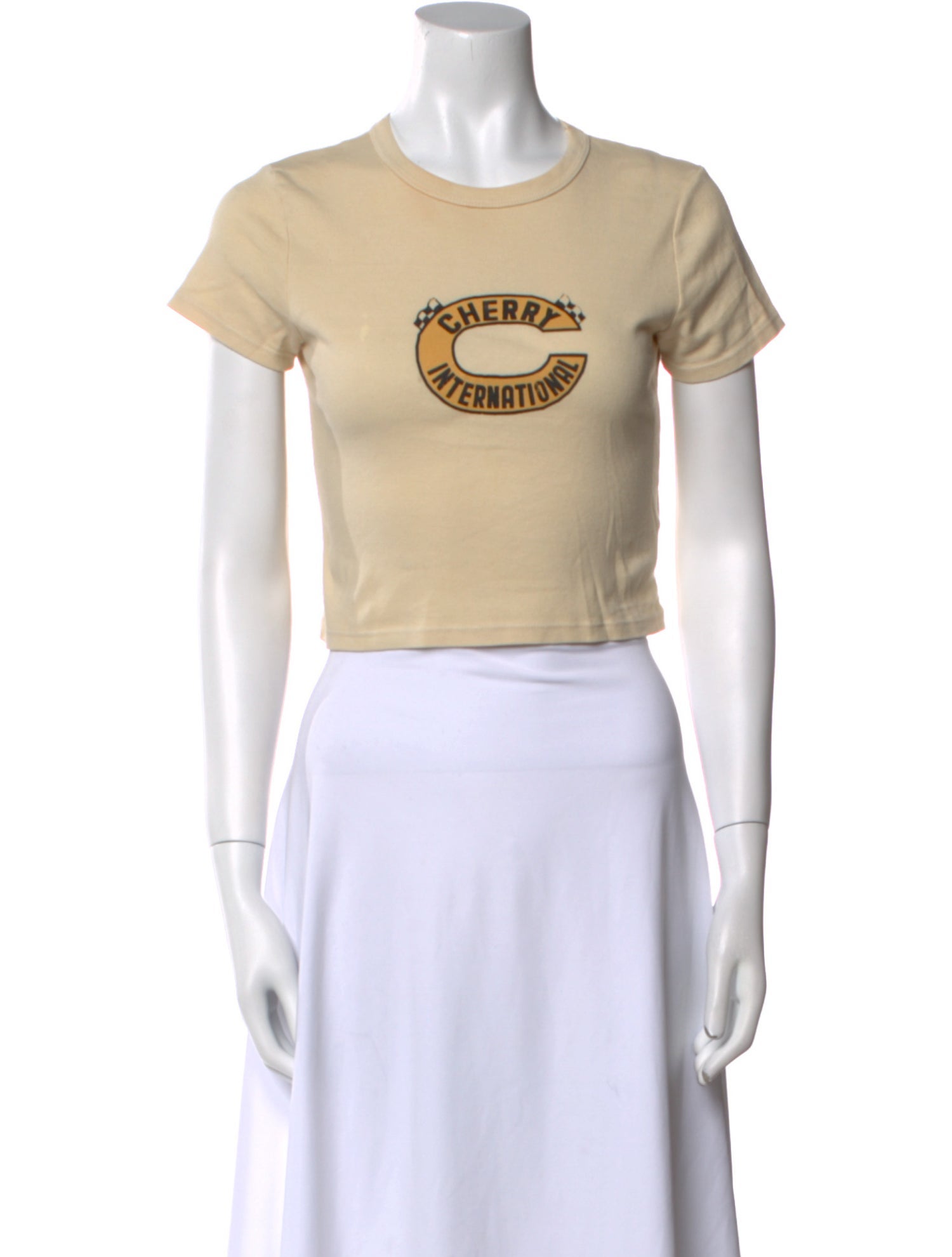 Cherry Los Angeles Graphic Print Crew Neck Crop Top