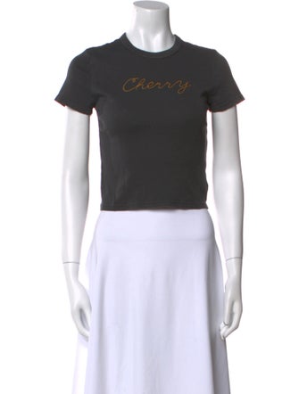 Cherry Los Angeles Graphic Print Crew Neck Crop Top