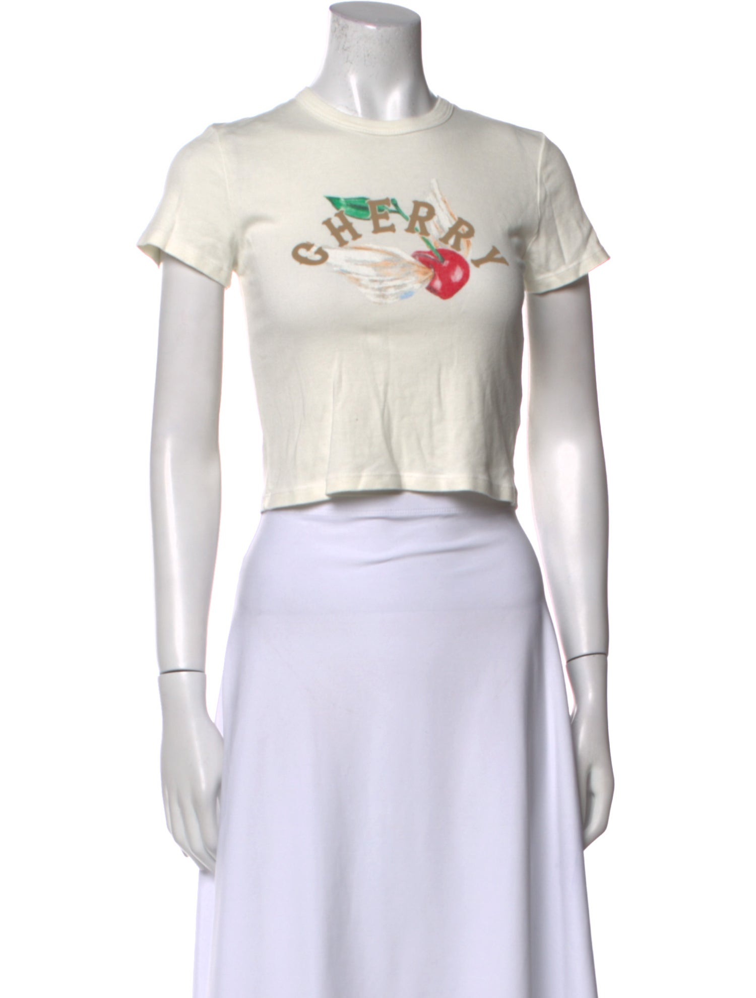 Cherry Los Angeles Graphic Print Crew Neck Crop Top