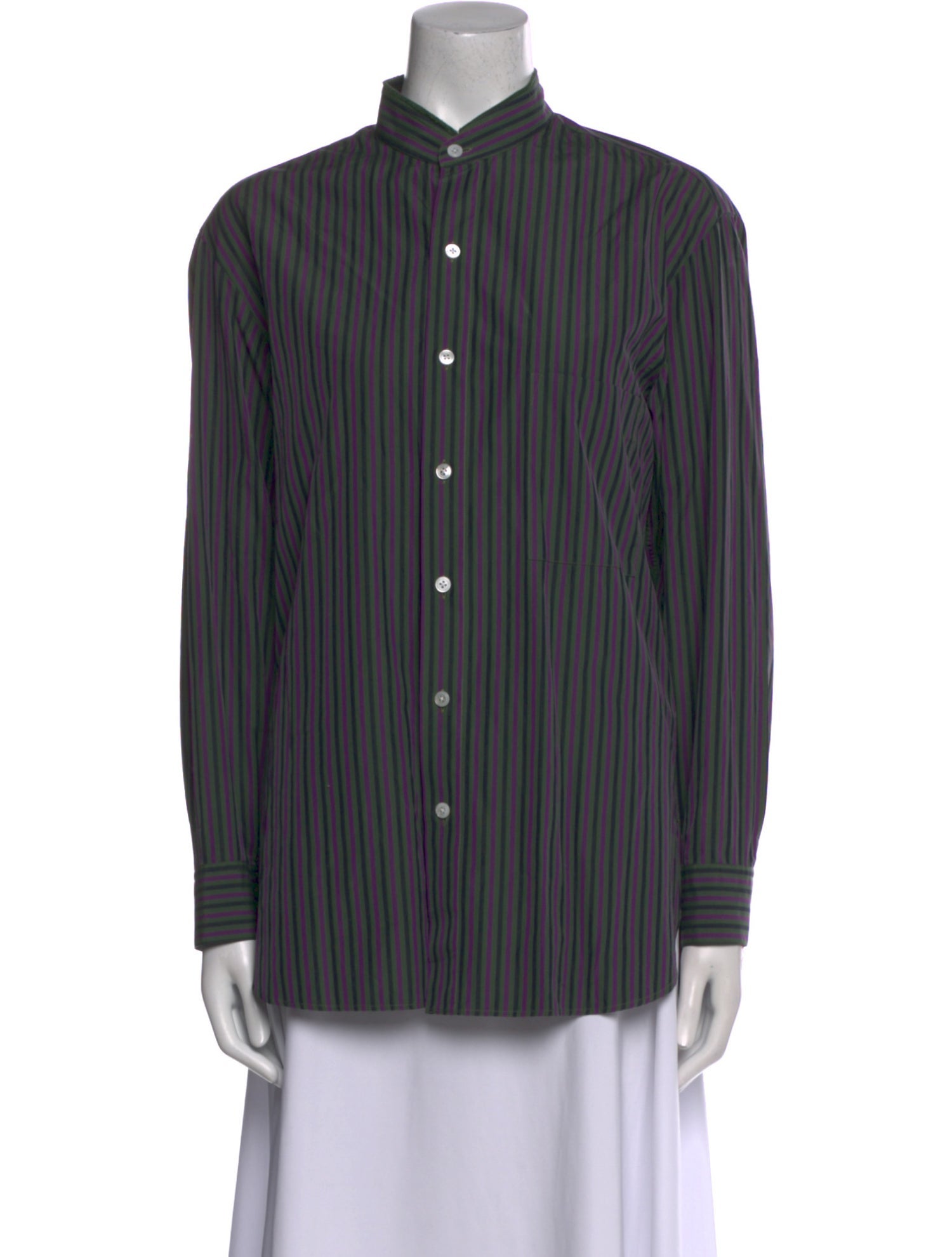 Cristaseya + Salvatore Piccolo Striped Mock Neck Button-Up Top