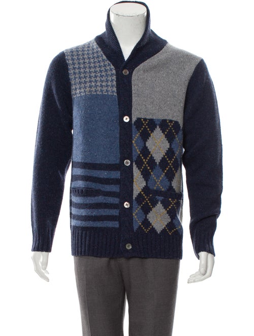 Cremieux Wool Shawl Collar Patchwork Cardigan w/ T