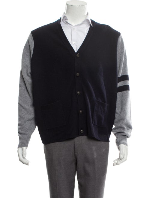 Cremieux Wool Suede-Trimmed Cardigan w/ Tags navy