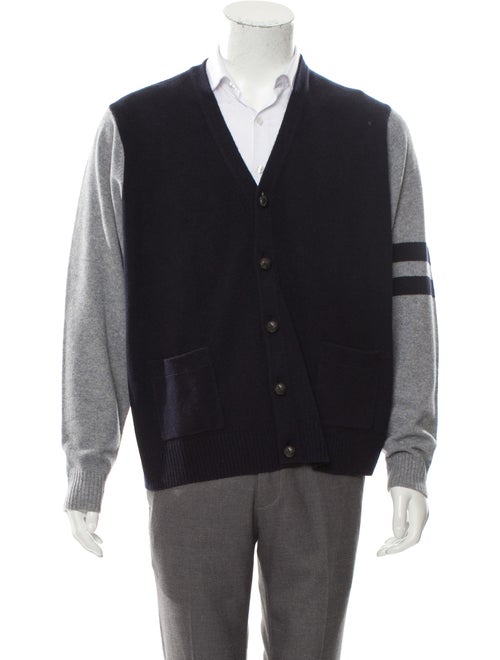 Cremieux Wool Suede-Trimmed Cardigan navy