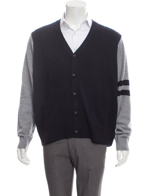 Cremieux Wool Suede-Trimmed Cardigan navy