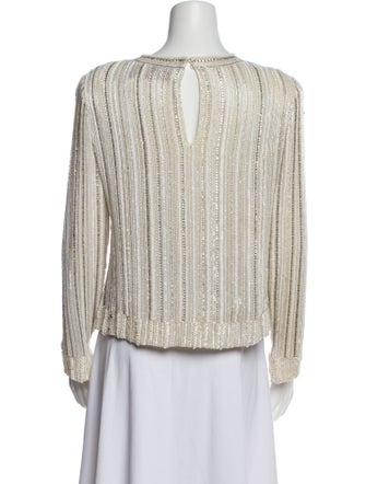 Carolyne Roehm Bateau Neckline Long Sleeve Blouse