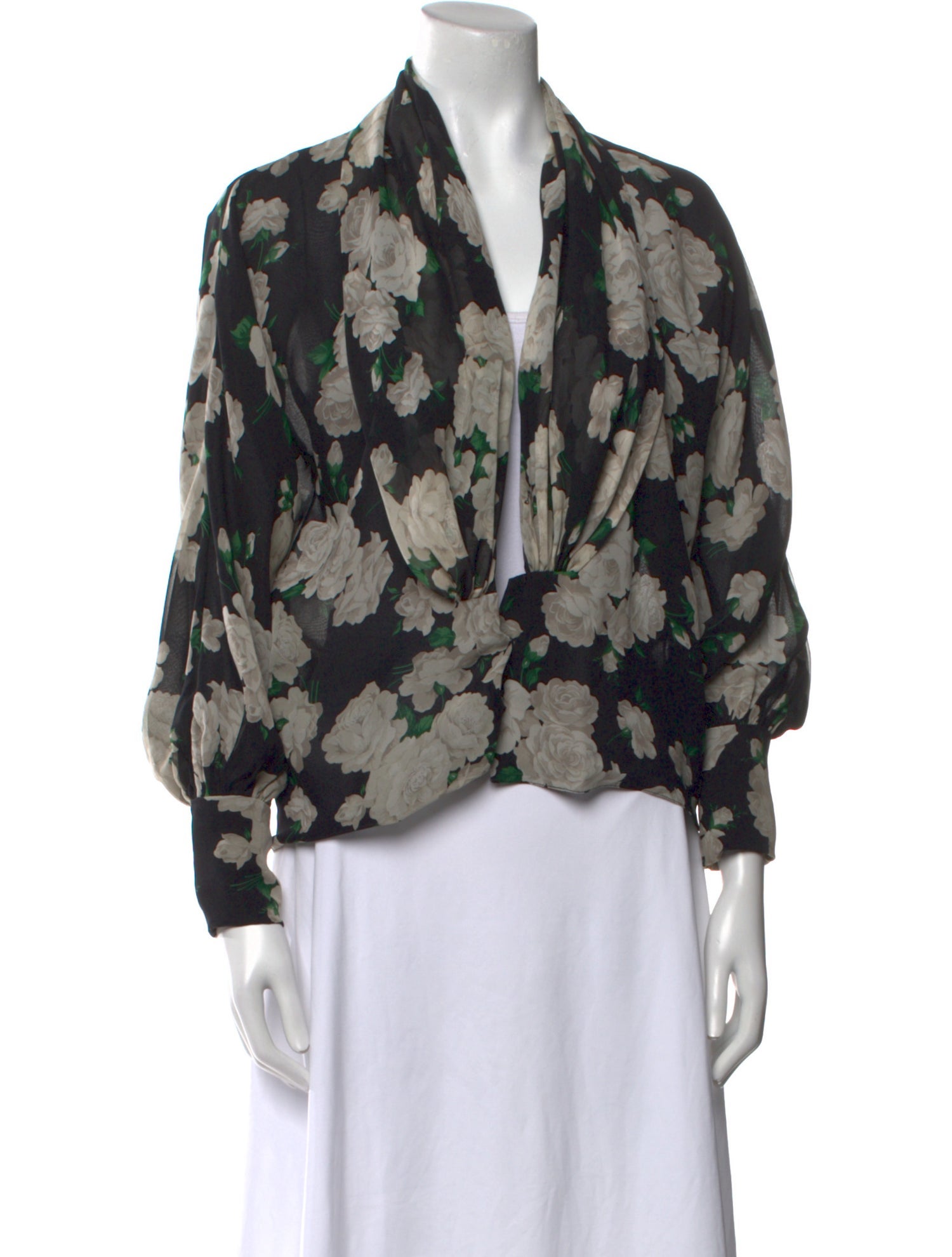 Carolyne Roehm Floral Print V-Neck Blouse
