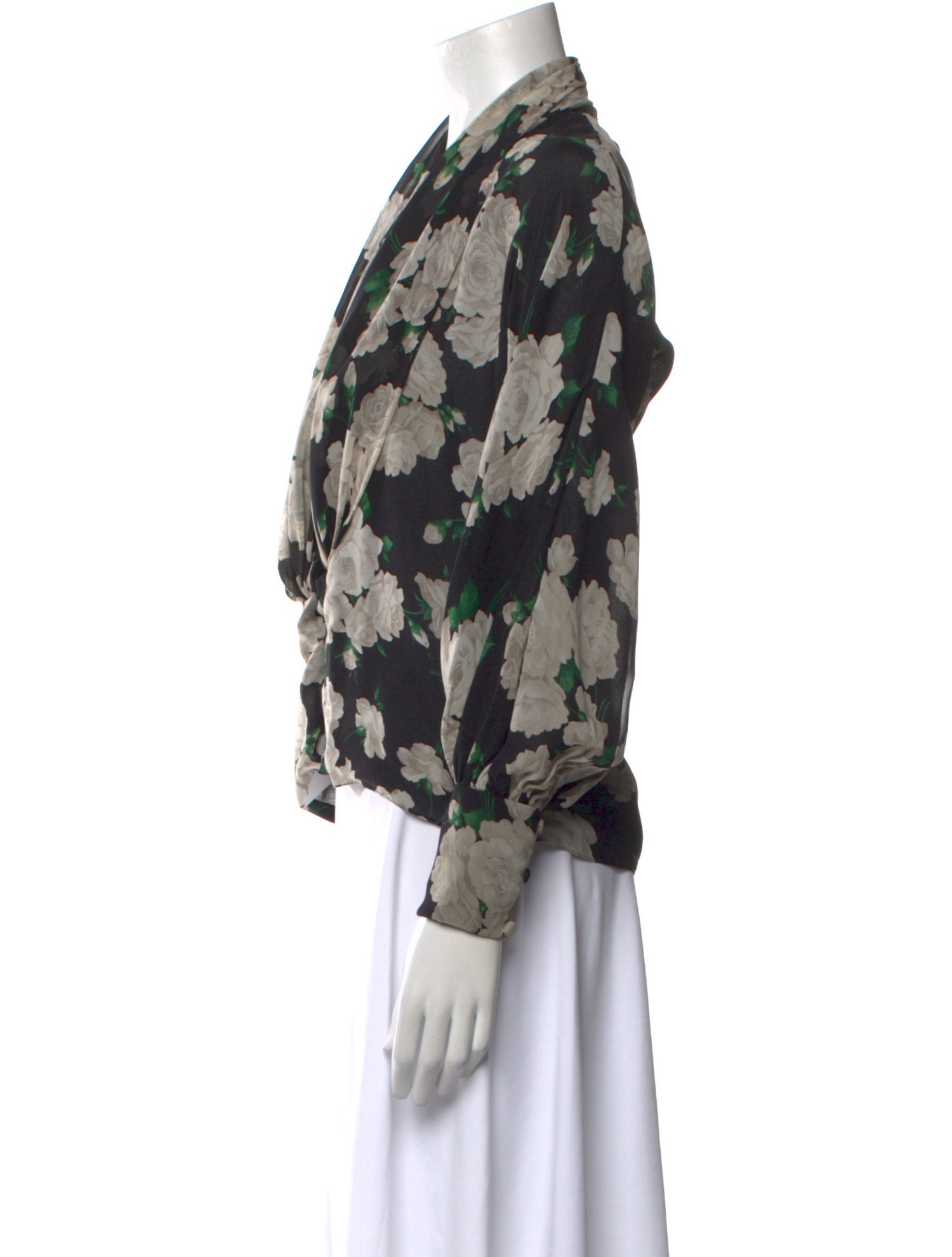 Carolyne Roehm Floral Print V-Neck Blouse