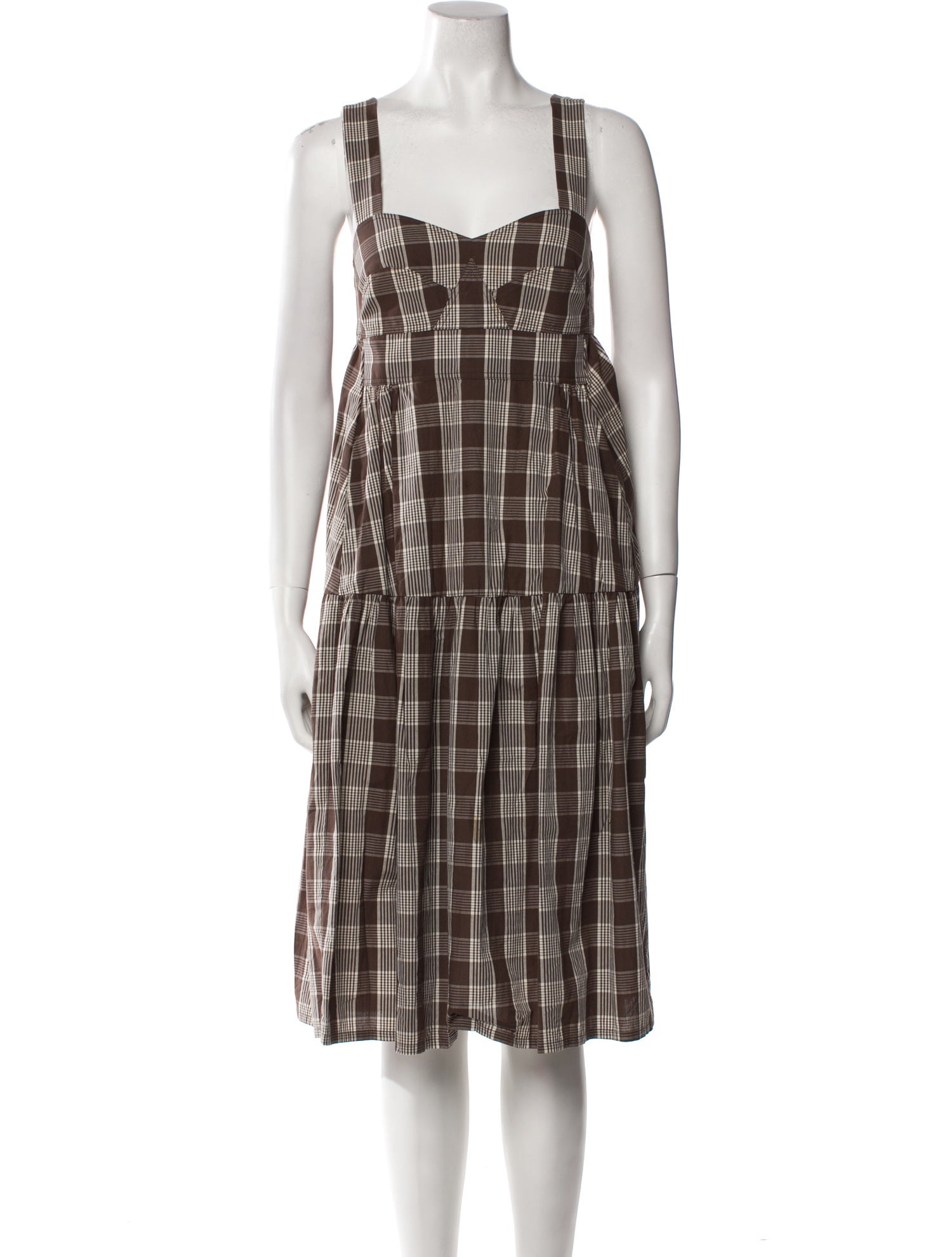Caron Callahan Plaid Print Midi Length Dress