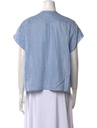 Caron Callahan Striped Scoop Neck Button-Up Top