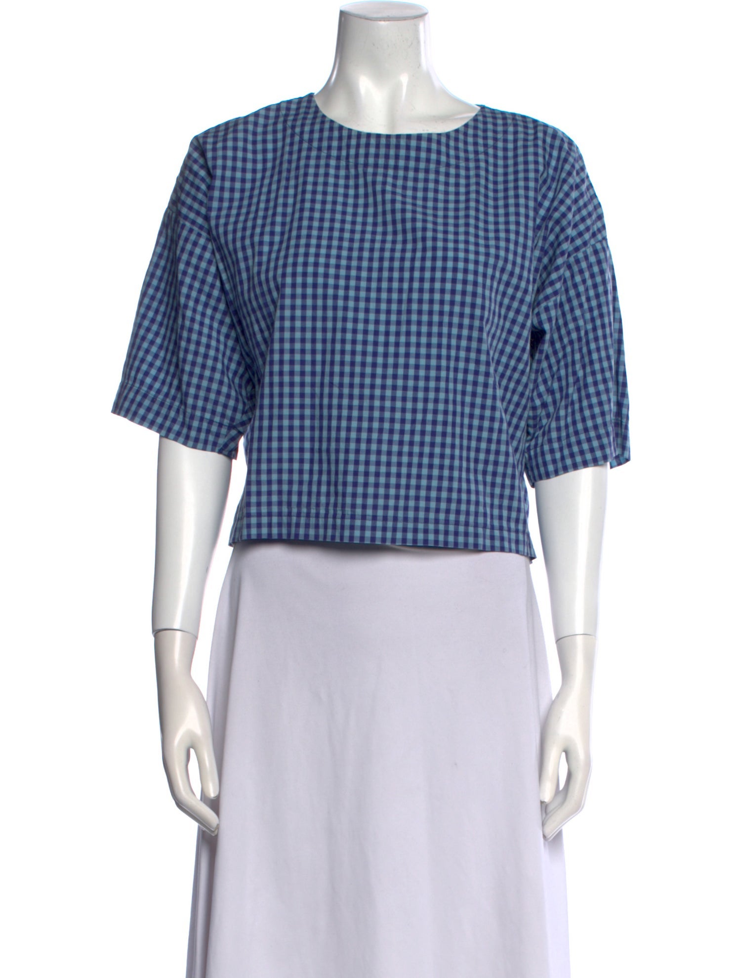 Caron Callahan Plaid Print Crew Neck Crop Top
