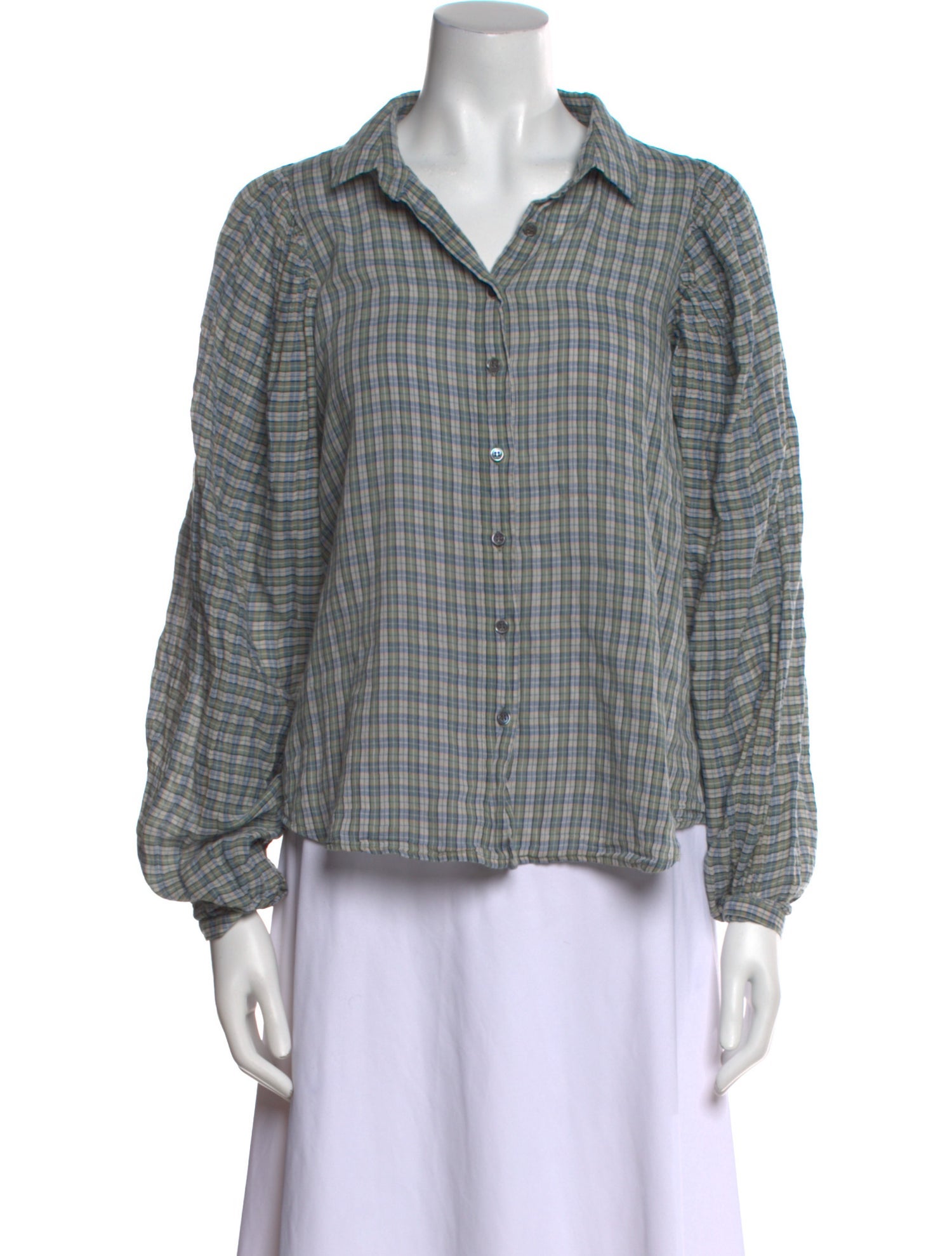 Caron Callahan Plaid Print Long Sleeve Button-Up Top