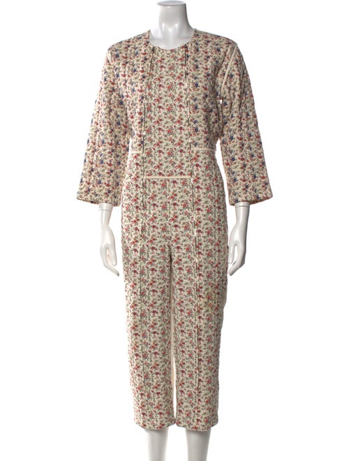 Caron Callahan Floral Print Crew Neck Jumpsuit