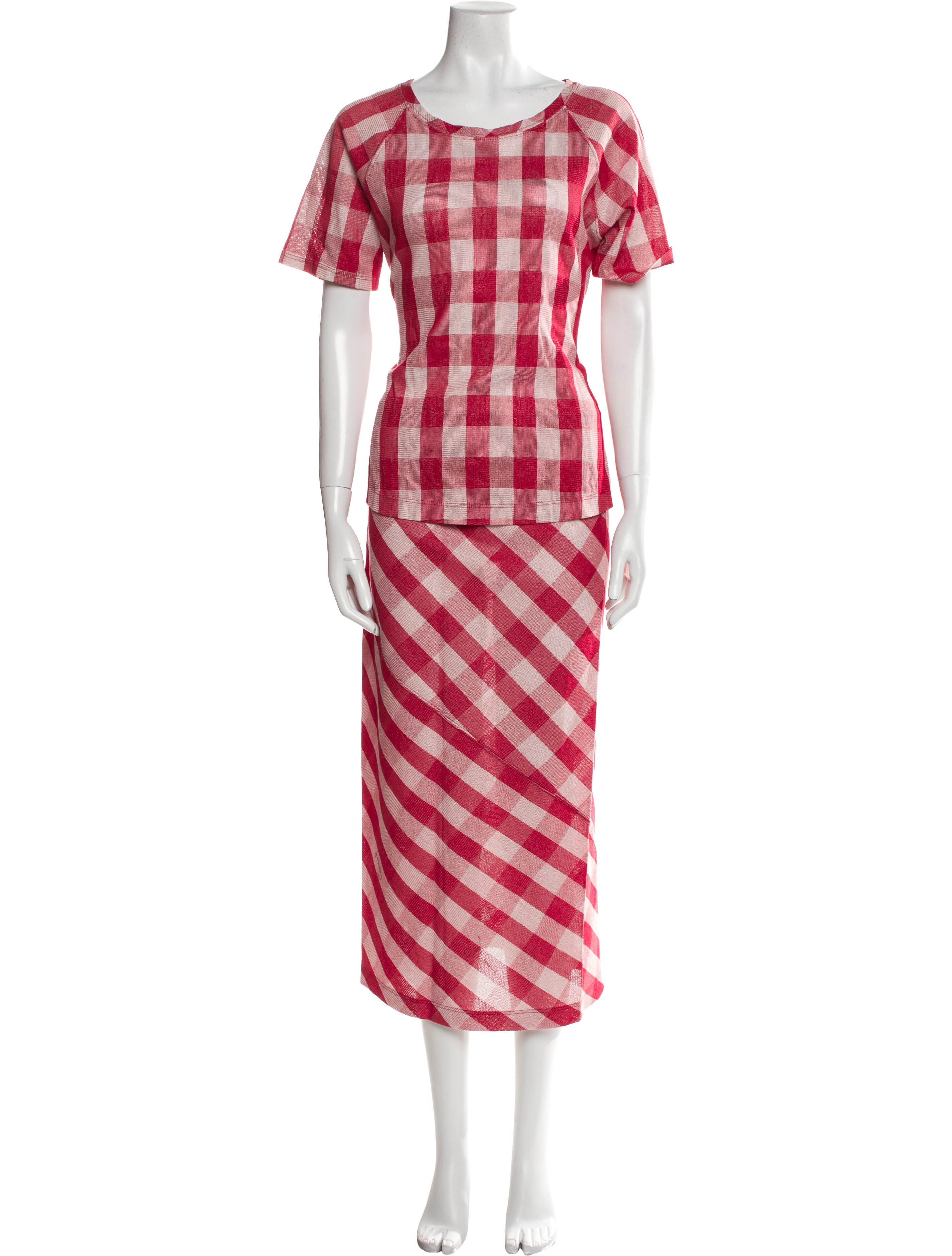 Caron Callahan Plaid Print Skirt Suit