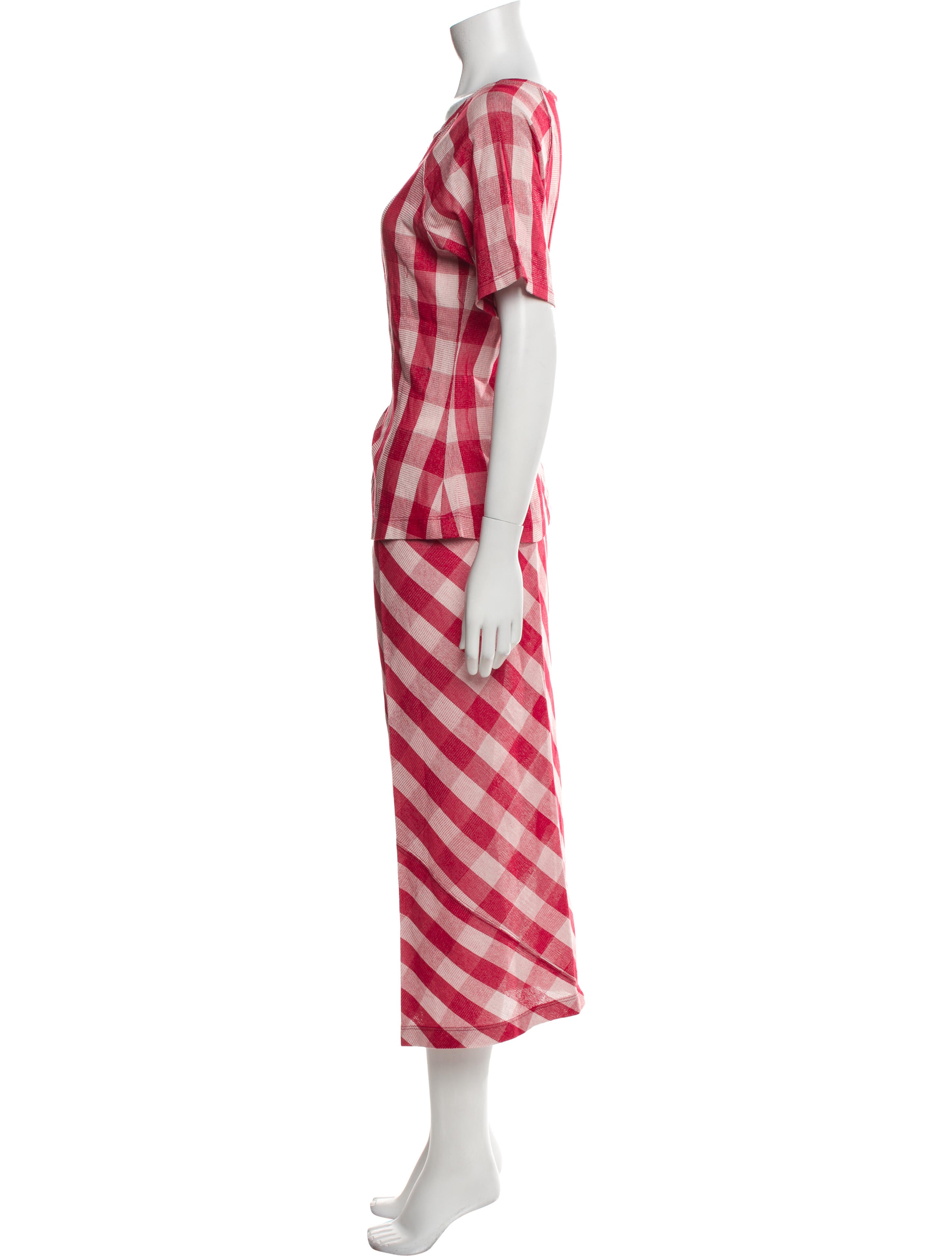 Caron Callahan Plaid Print Skirt Suit