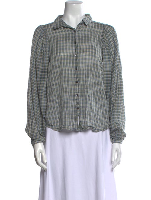 Caron Callahan Plaid Print Long Sleeve Button-Up Top