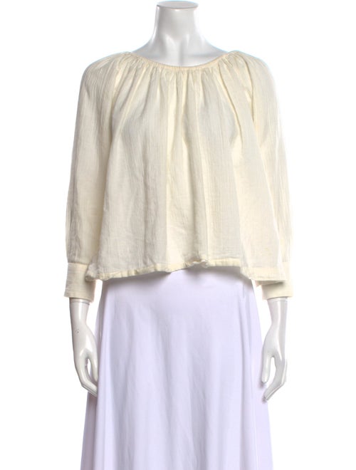 Caron Callahan Bateau Neckline Three-Quarter Sleeve Crop Top