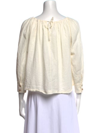 Caron Callahan Bateau Neckline Three-Quarter Sleeve Crop Top