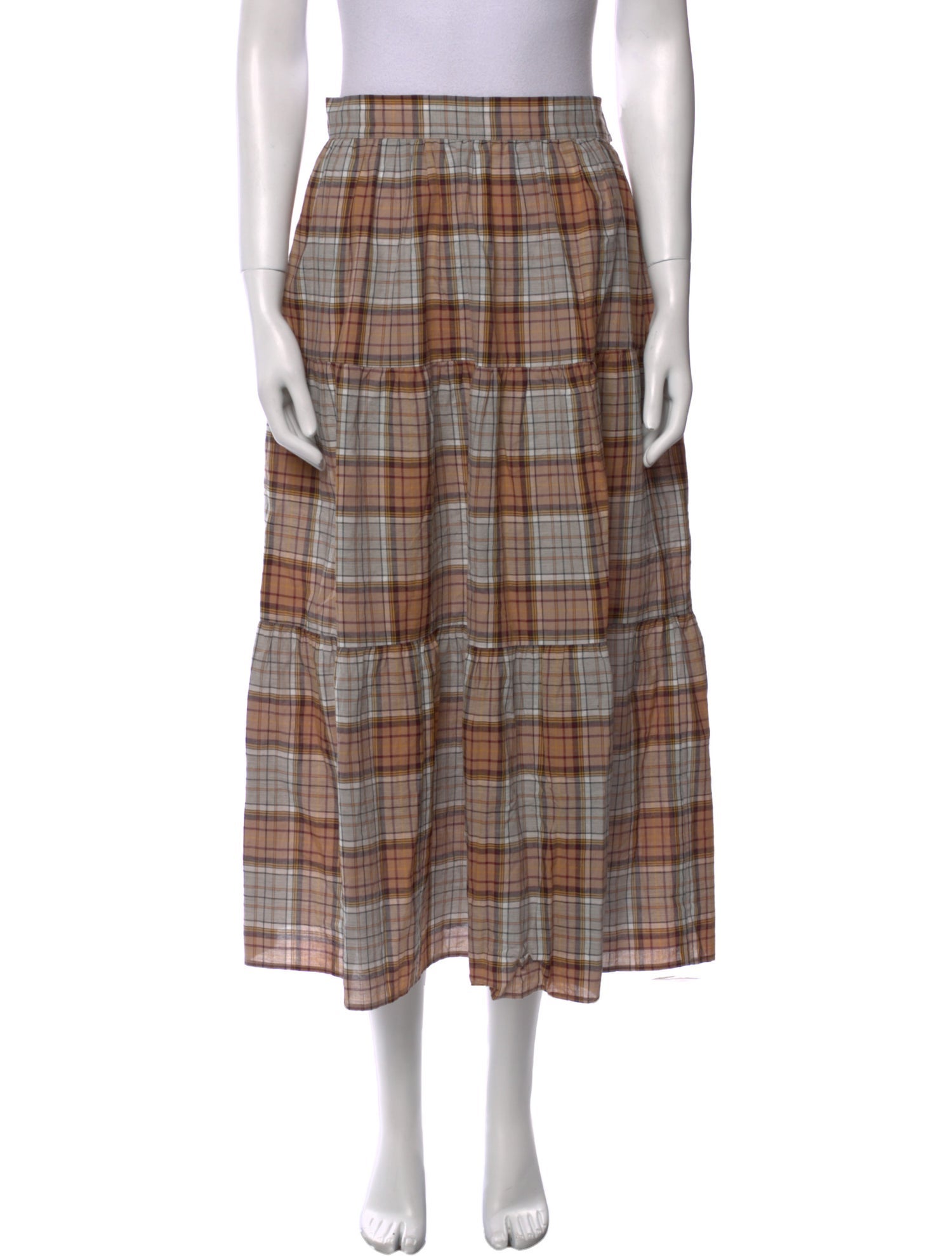 Caron Callahan Plaid Print Midi Length Skirt
