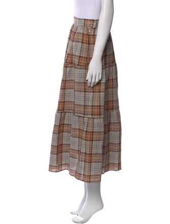 Caron Callahan Plaid Print Midi Length Skirt