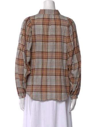 Caron Callahan Plaid Print Long Sleeve Button-Up Top