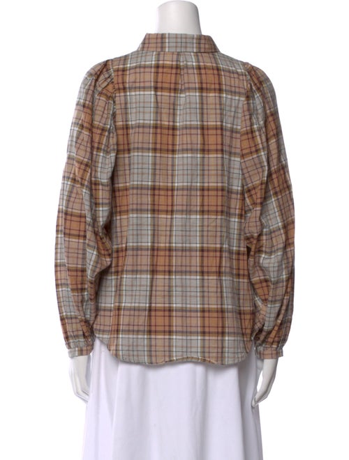 Caron Callahan Plaid Print Long Sleeve Button-Up Top