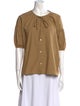 Caron Callahan Crew Neck Short Sleeve Button-Up Top