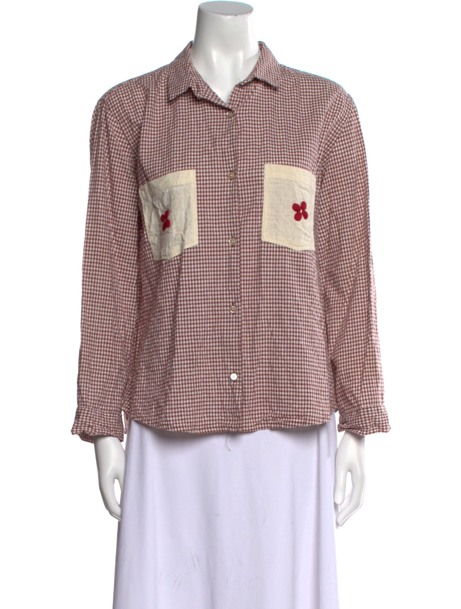 Caron Callahan Plaid Print Three-Quarter Sleeve Button-Up Top