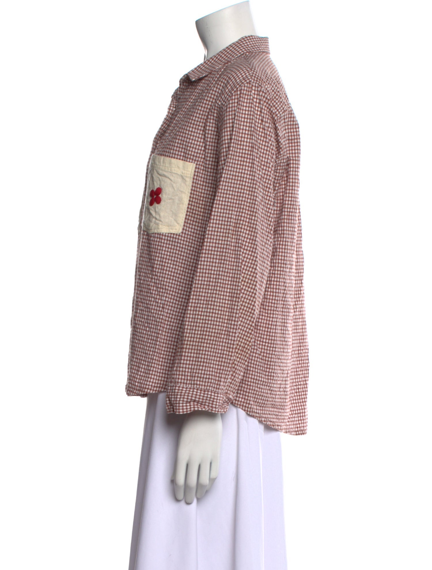 Caron Callahan Plaid Print Three-Quarter Sleeve Button-Up Top