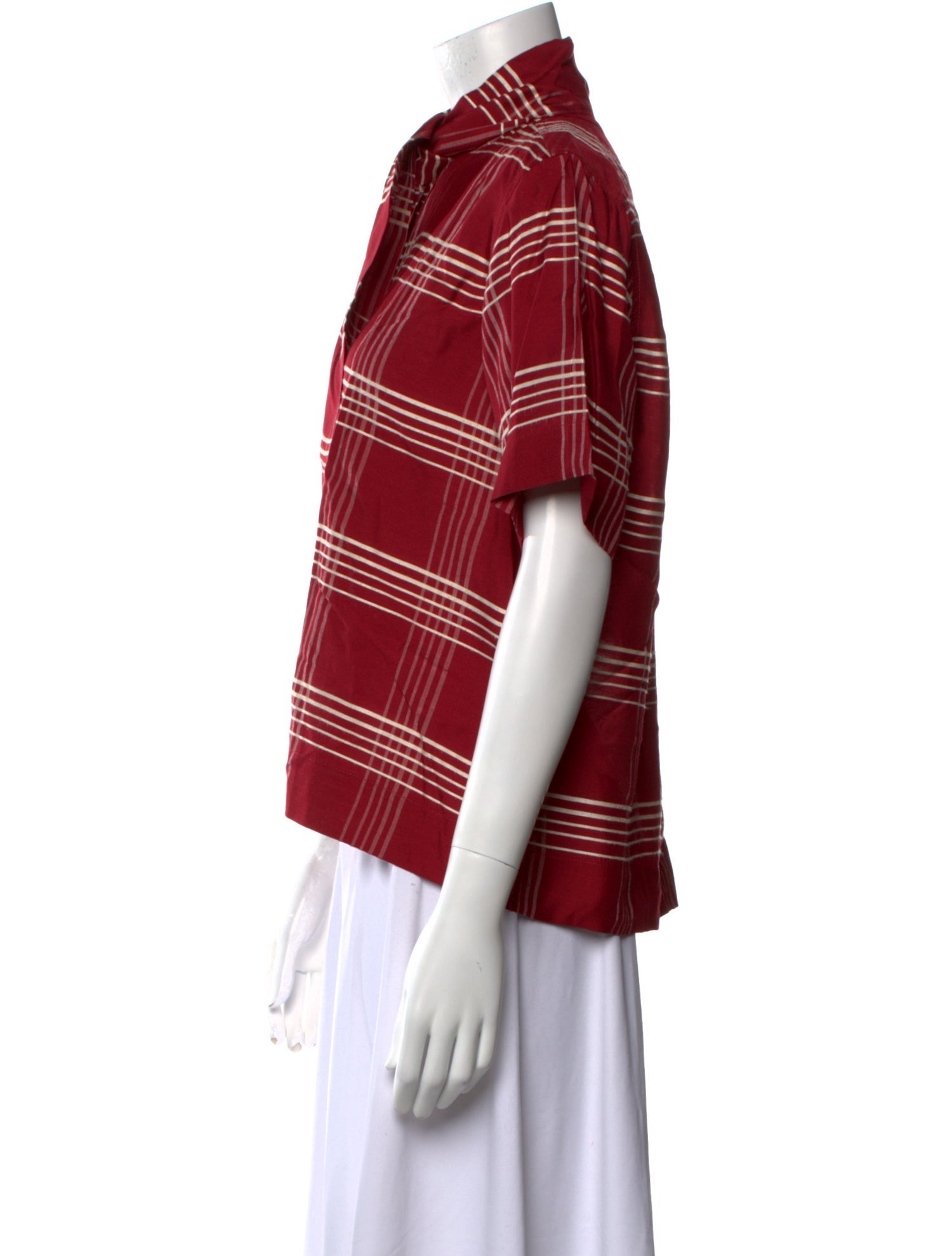 Caron Callahan Plaid Print Mock Neck Button-Up Top