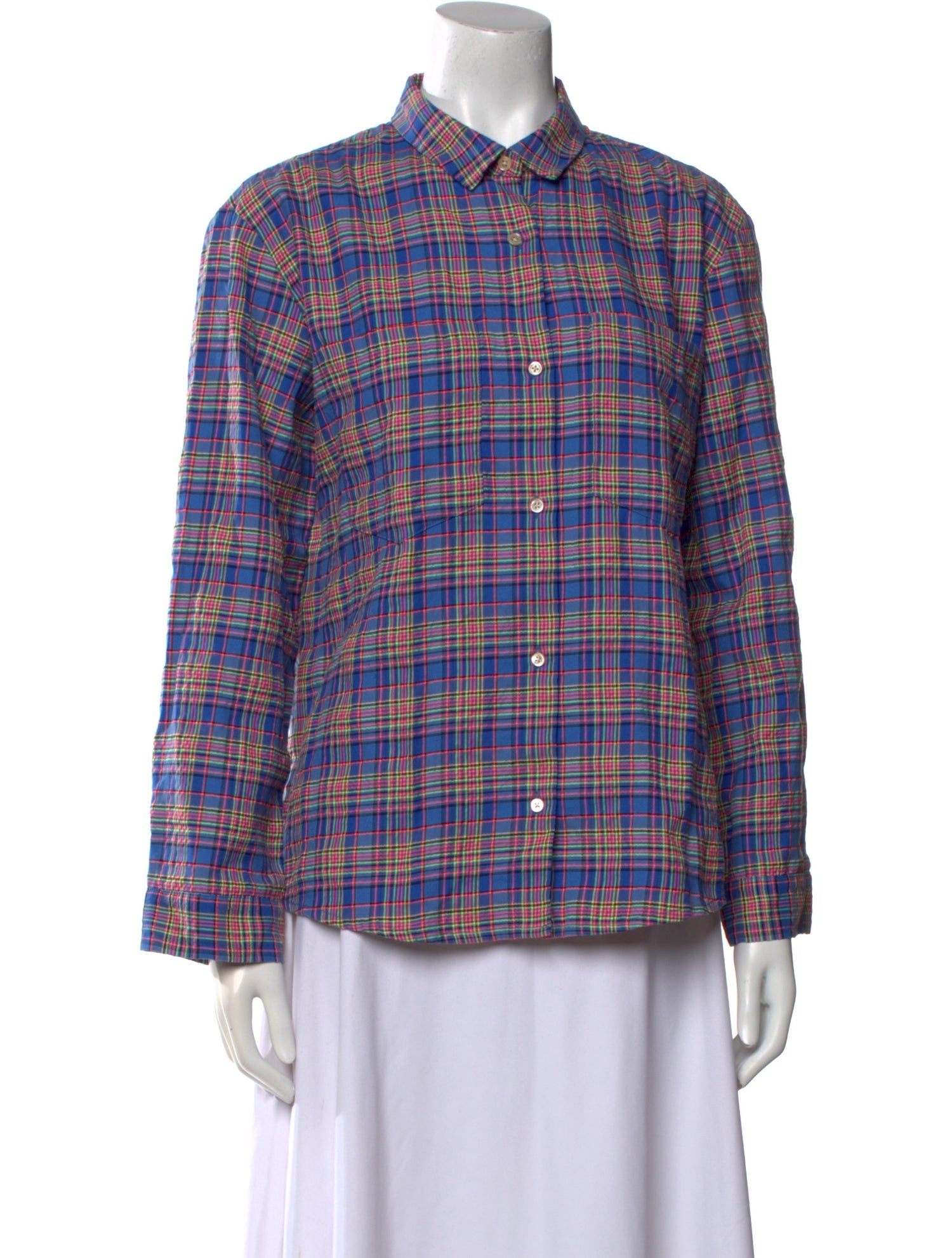 Caron Callahan Plaid Print Long Sleeve Button-Up Top