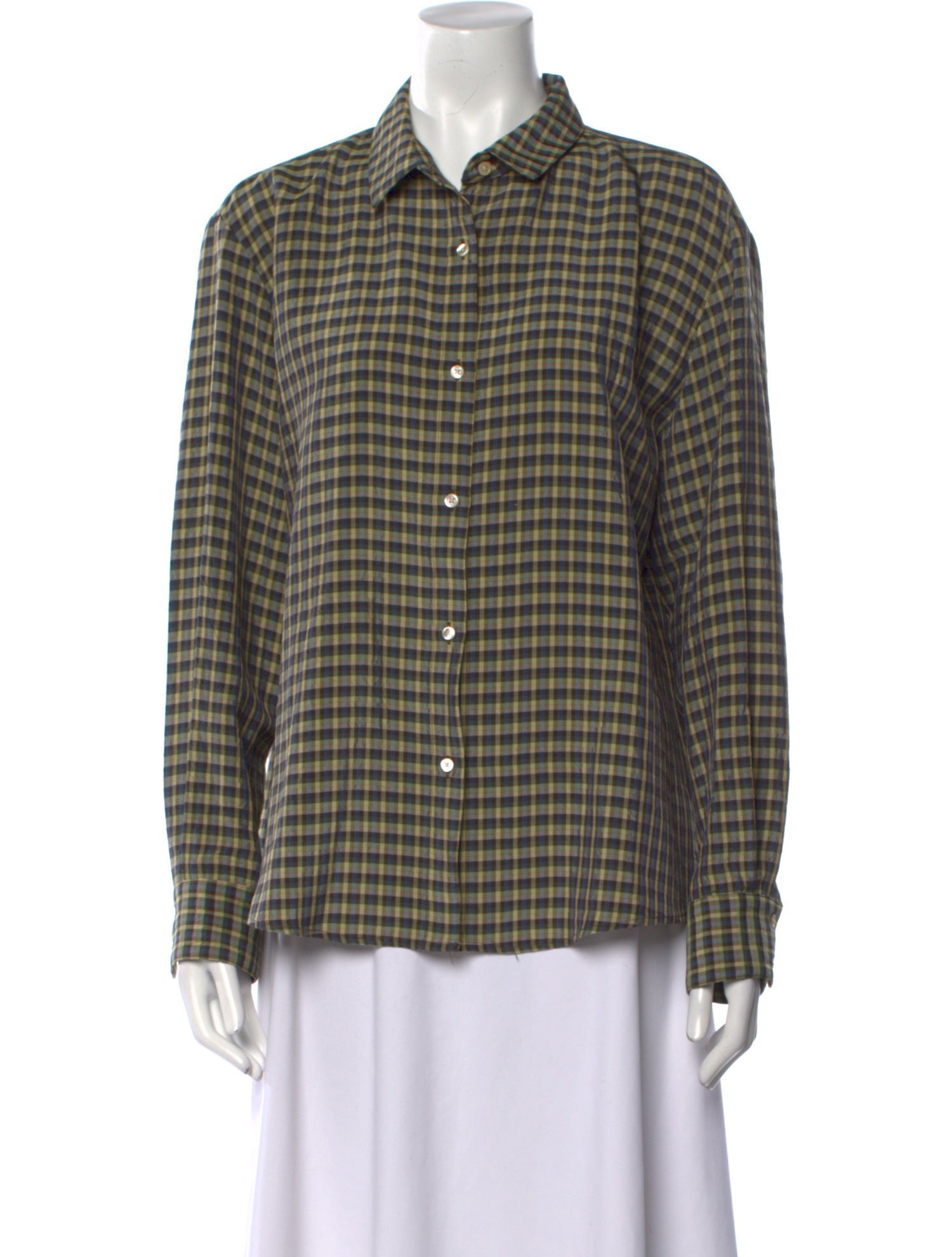 Caron Callahan Plaid Print Long Sleeve Button-Up Top