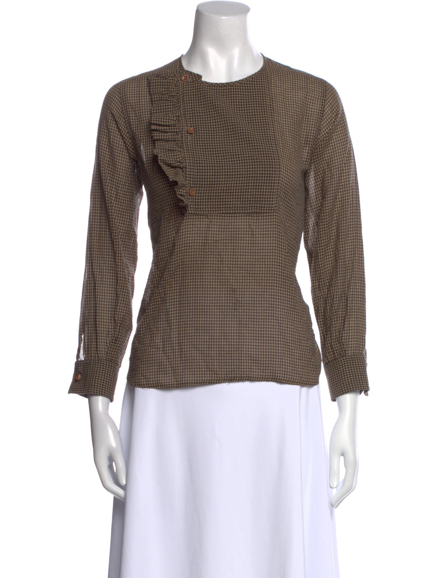 Caron Callahan Plaid Print Crew Neck Top