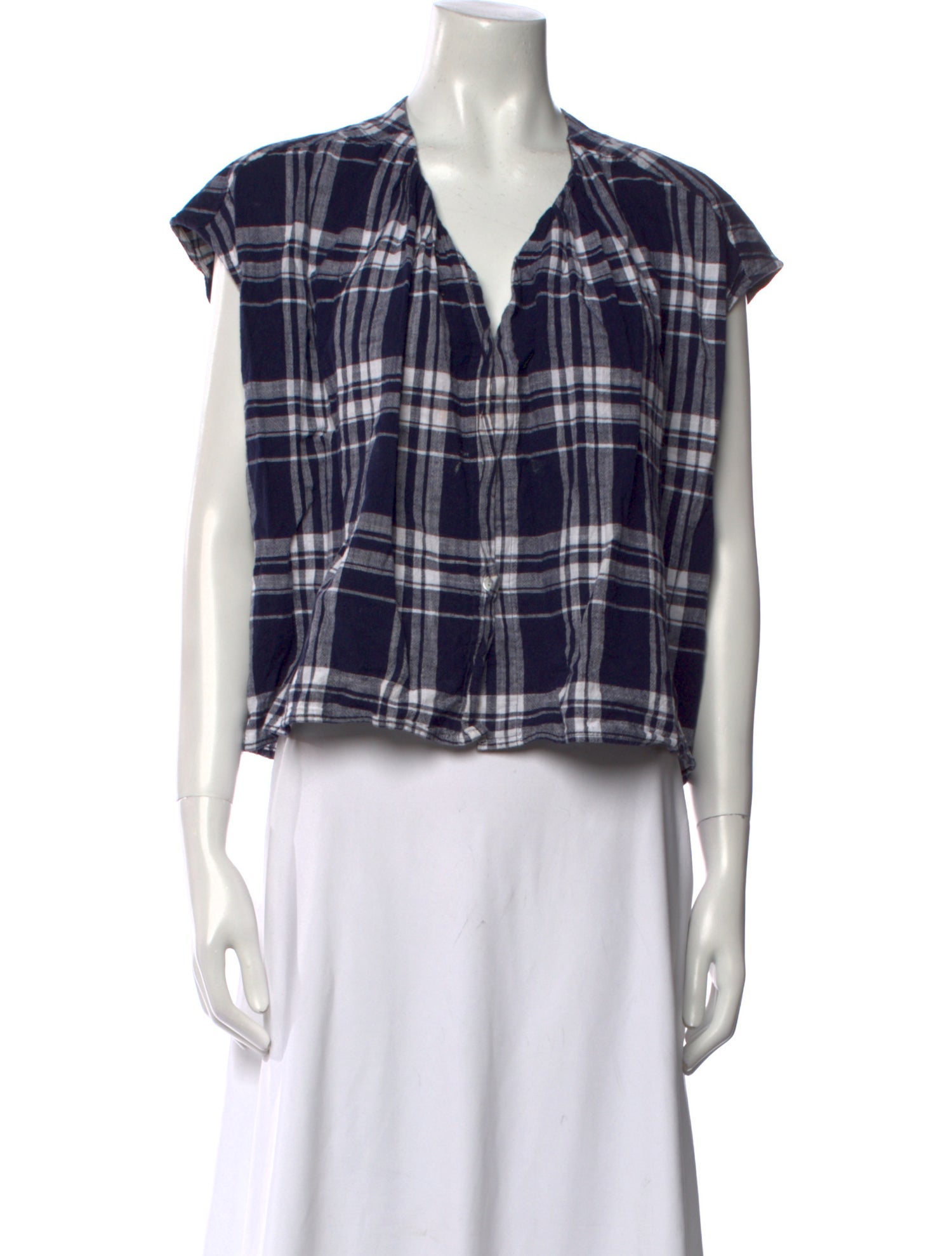 Caron Callahan Plaid Print V-Neck Blouse
