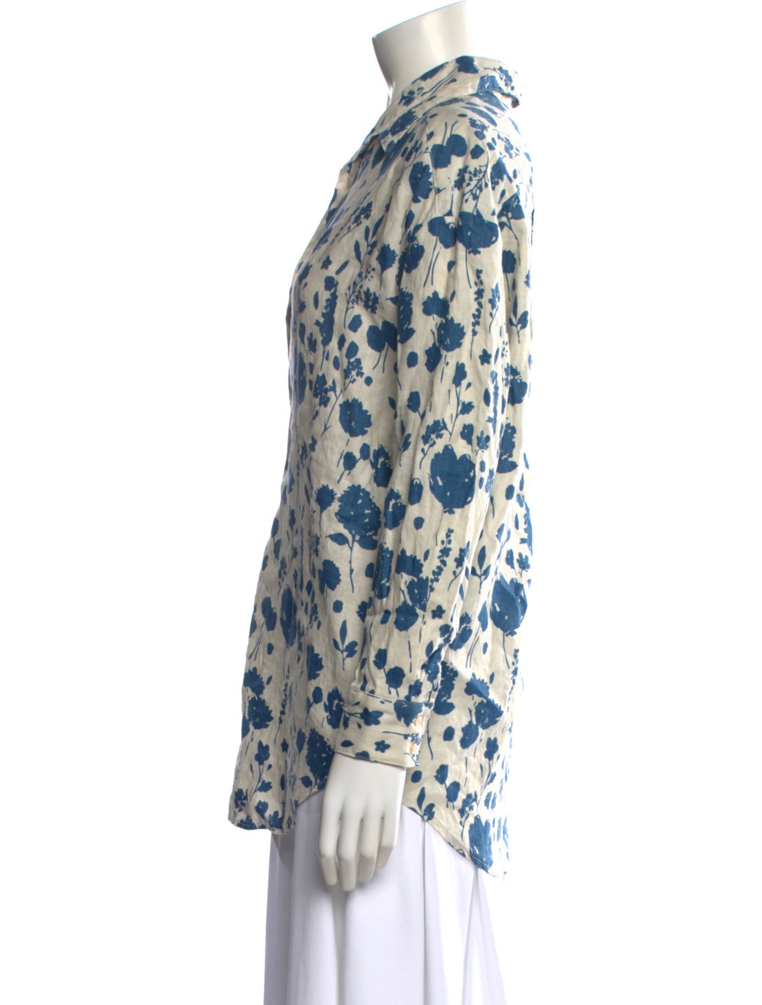 Caron Callahan Linen Floral Print Button-Up Top