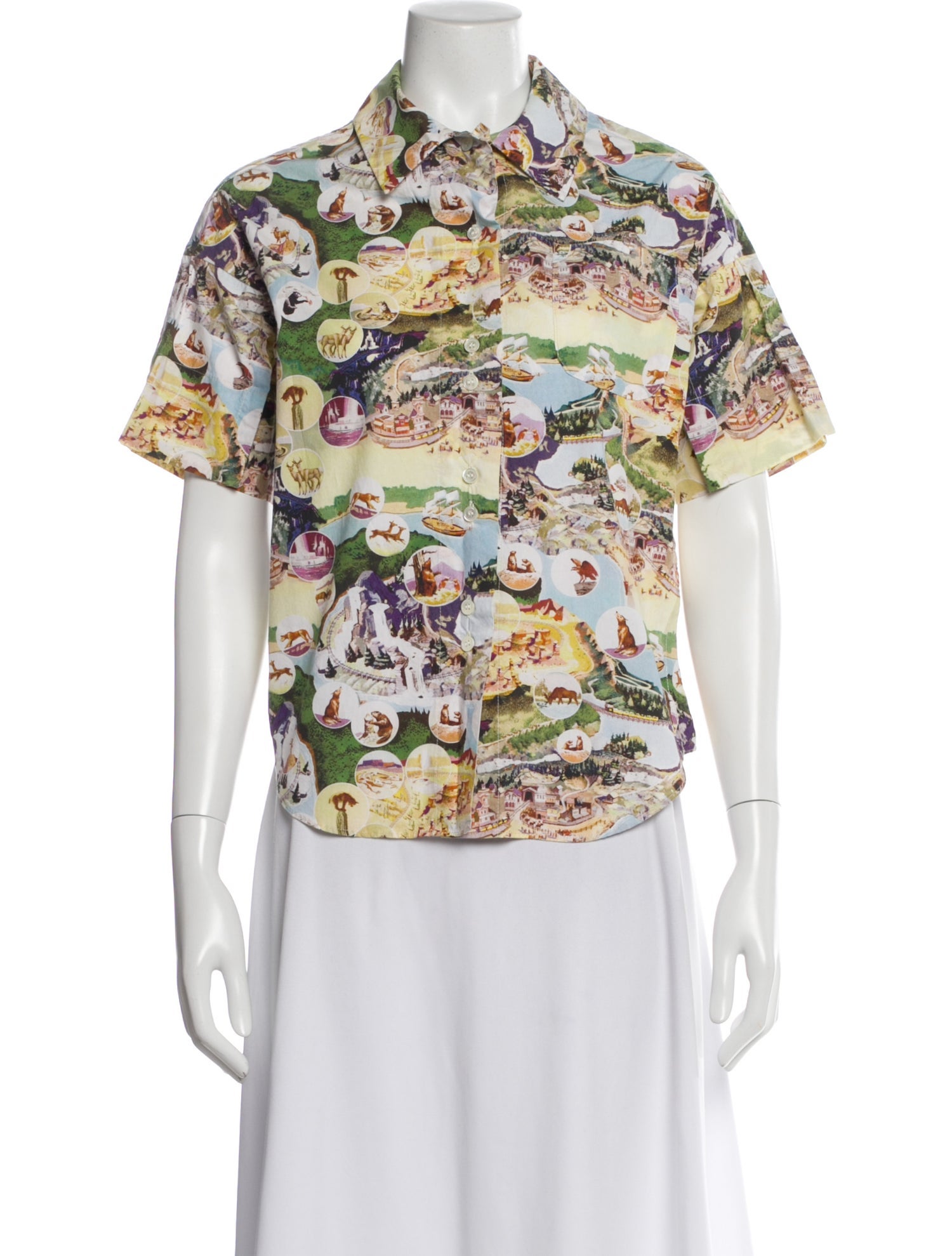 Caron Callahan Graphic Print Short Sleeve Button-Up Top