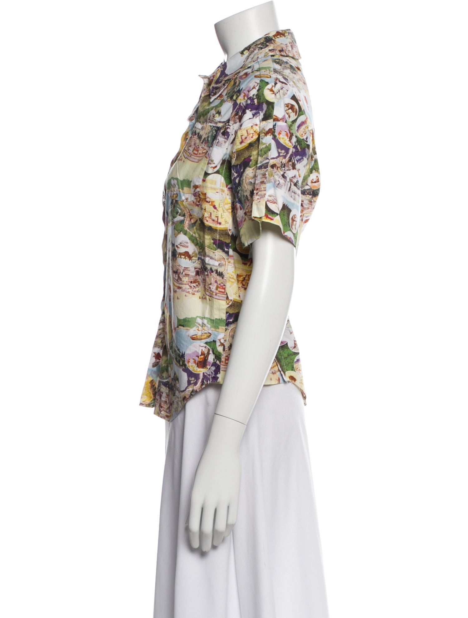 Caron Callahan Graphic Print Short Sleeve Button-Up Top